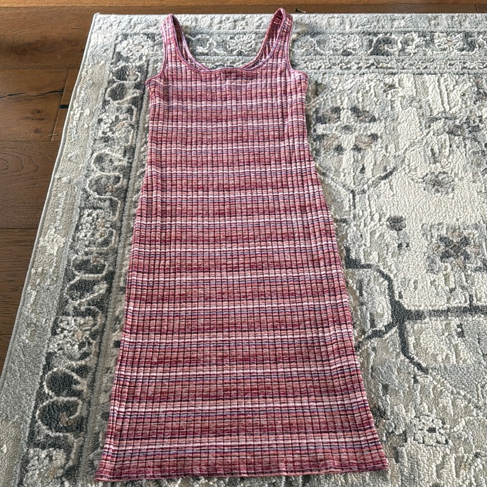 Pink and White Sleeveless Knee-Length Sheath Dress